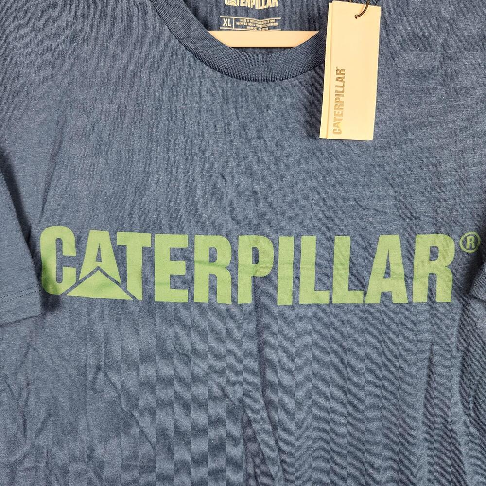Caterpillar Shirt Mens XL Blue Graphic Print Cat Equipment Logo Workwear Logo